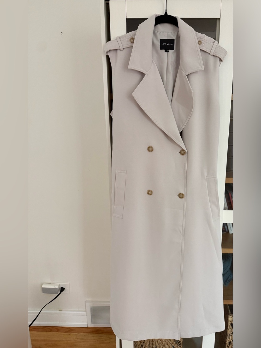 LOFT Sleeveless Double-Breasted Trench Vest in Light Taupe